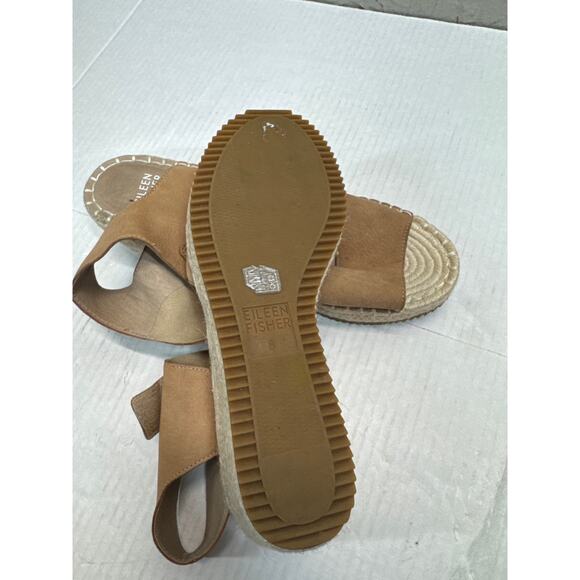 Eileen Fisher Weslia Wedge Espadrille Sandals Brown Leather Size 8 - Picture 5 of 5